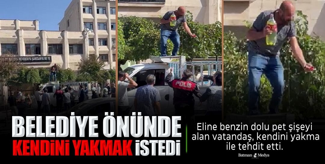 Belediye önünde kendini yakmak istedi