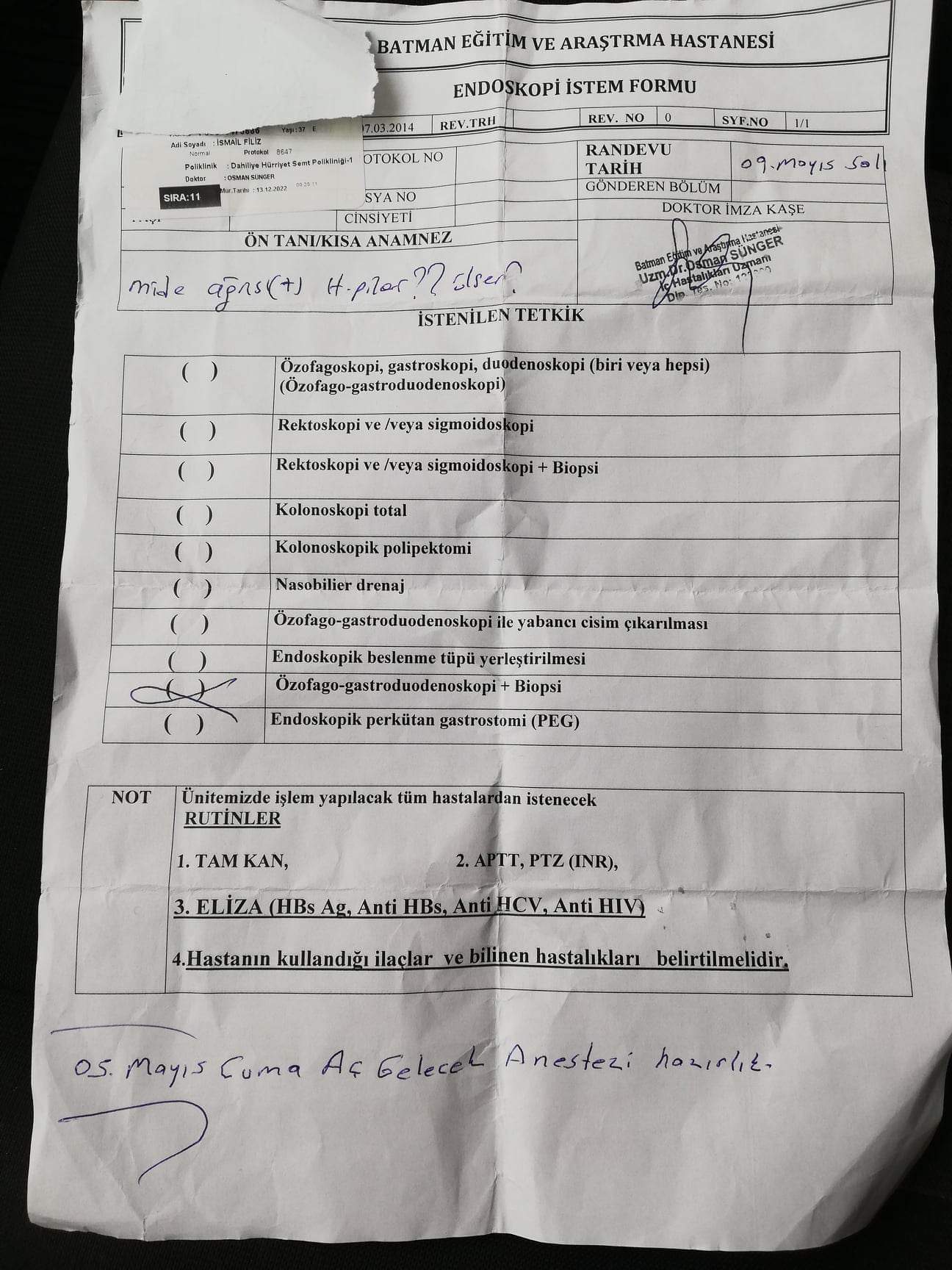 Endoskopi için 5 aylık randevu Batman Medya Gazetesi