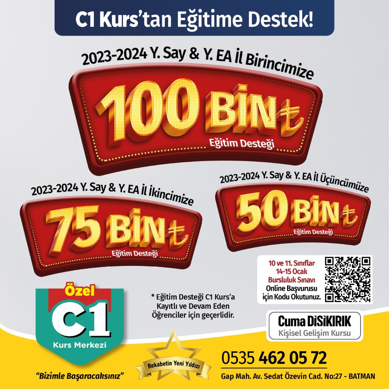 YKS il birincisine 100 Bin liralık destek