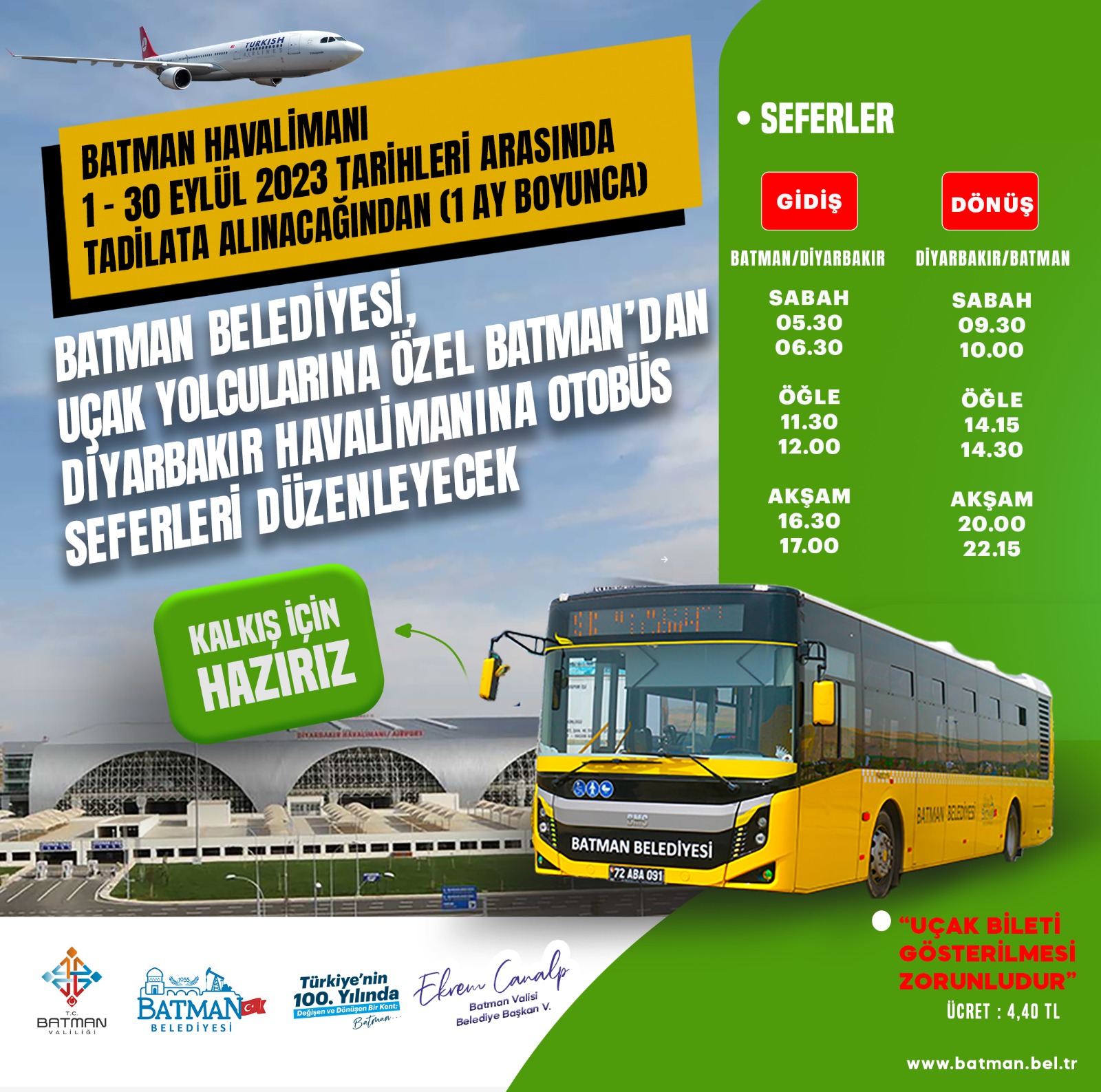 Belediyeden Diyarbakır havalimanına otobüs seferleri