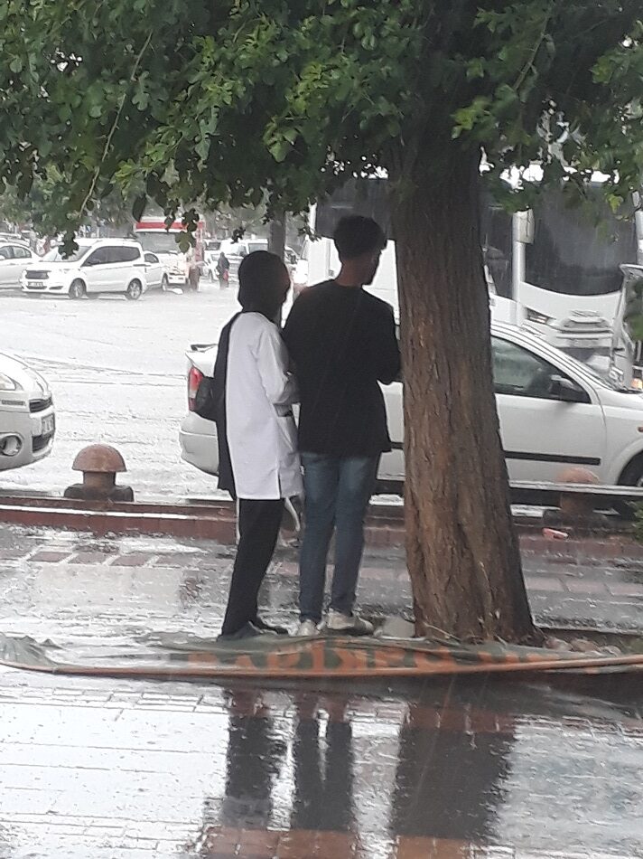 Yağmurdan kaçıp ağaca sığındılar