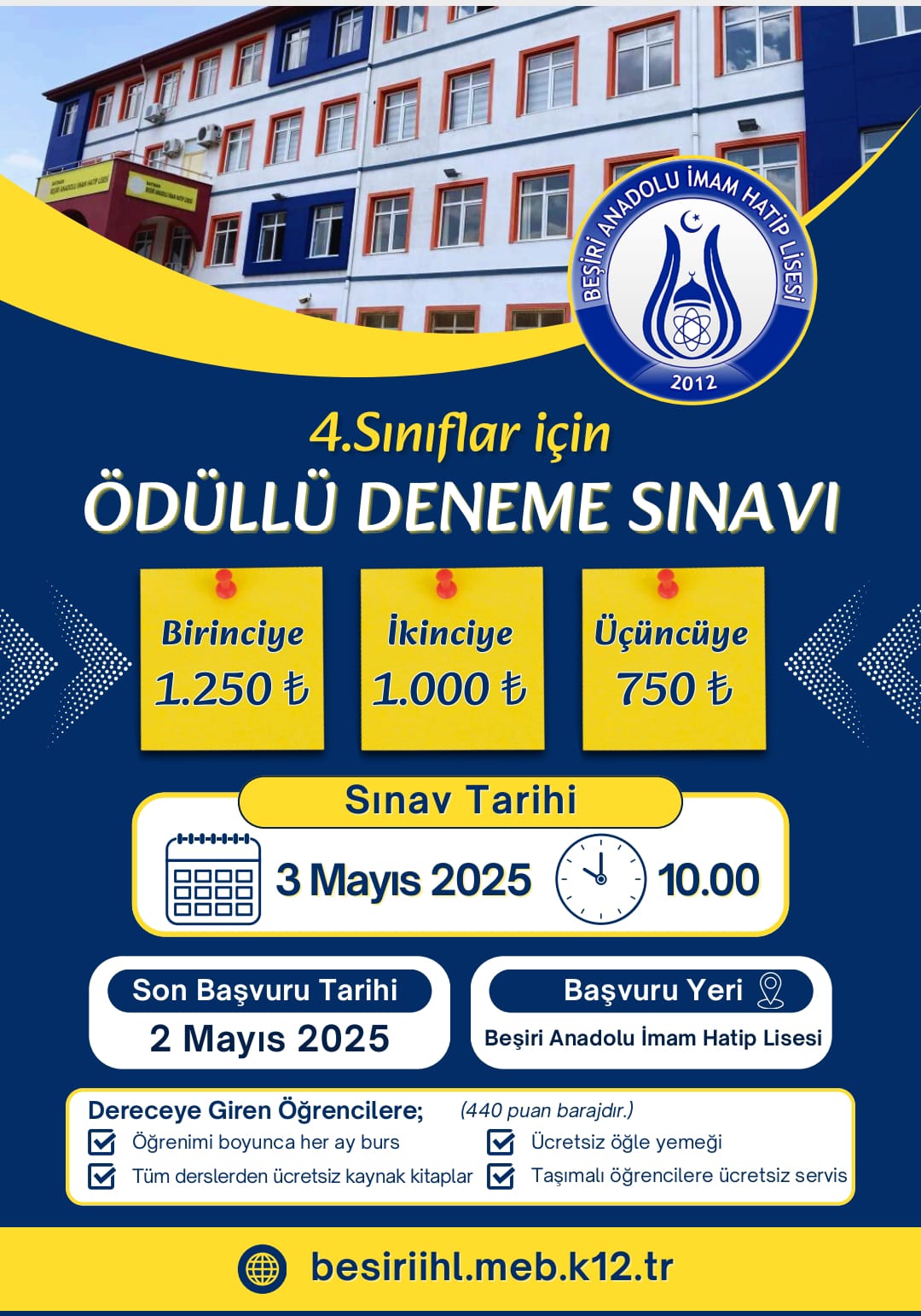 Birinciye 1.250 TL Burs Verilecek