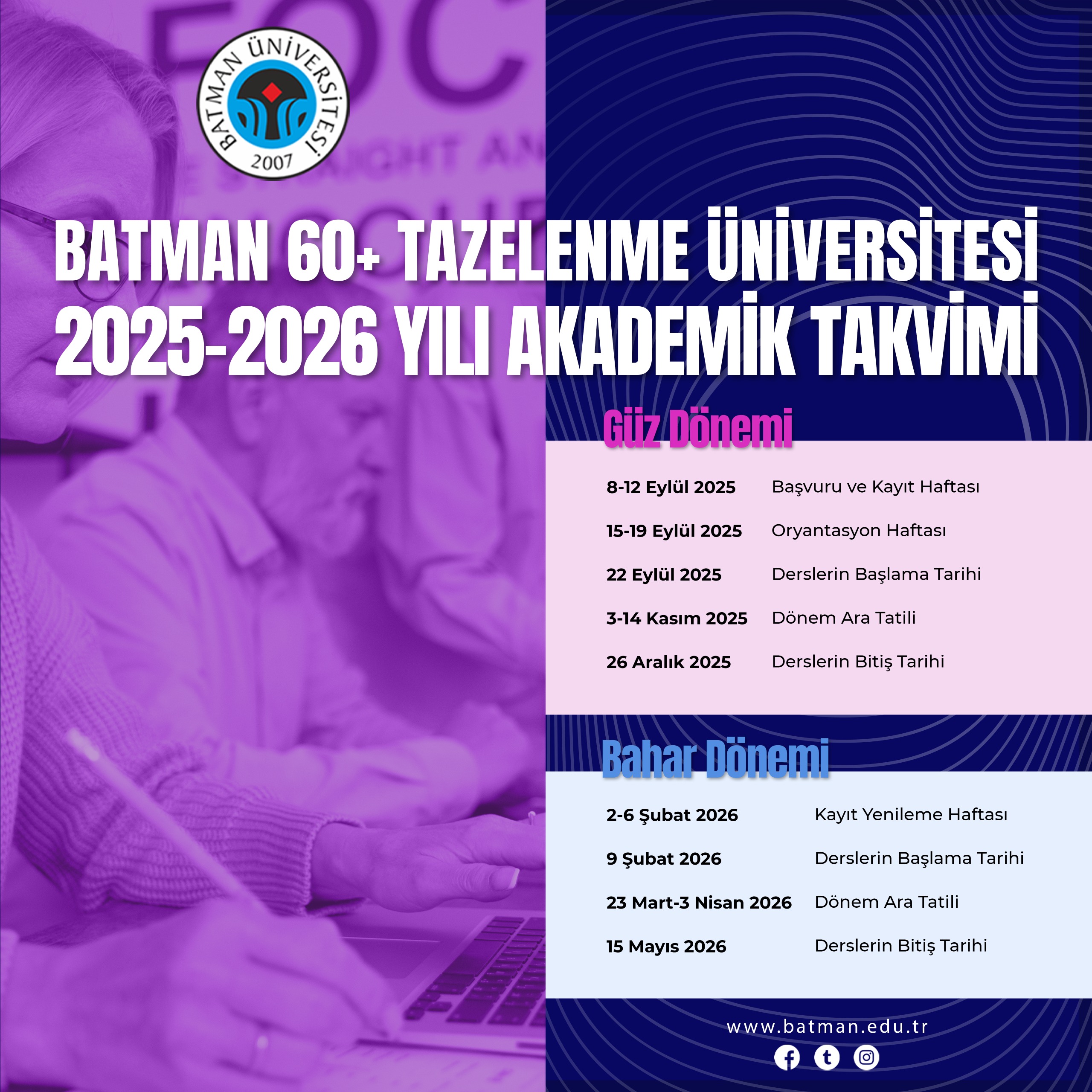60+ Tazelenme Üniversitesi’nde takvim açıklandı