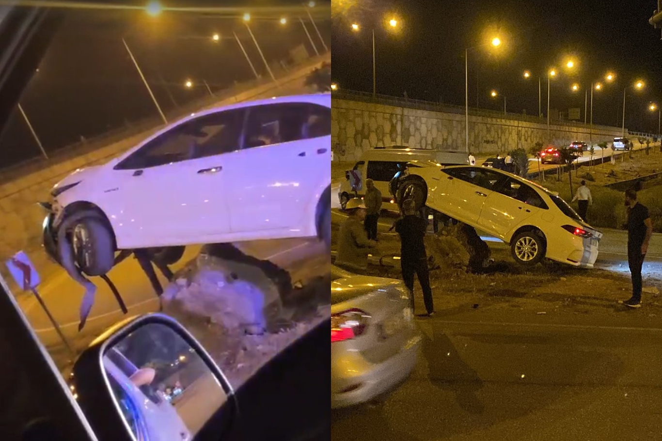 Kaya parçasının üzerinde asılı kaldı