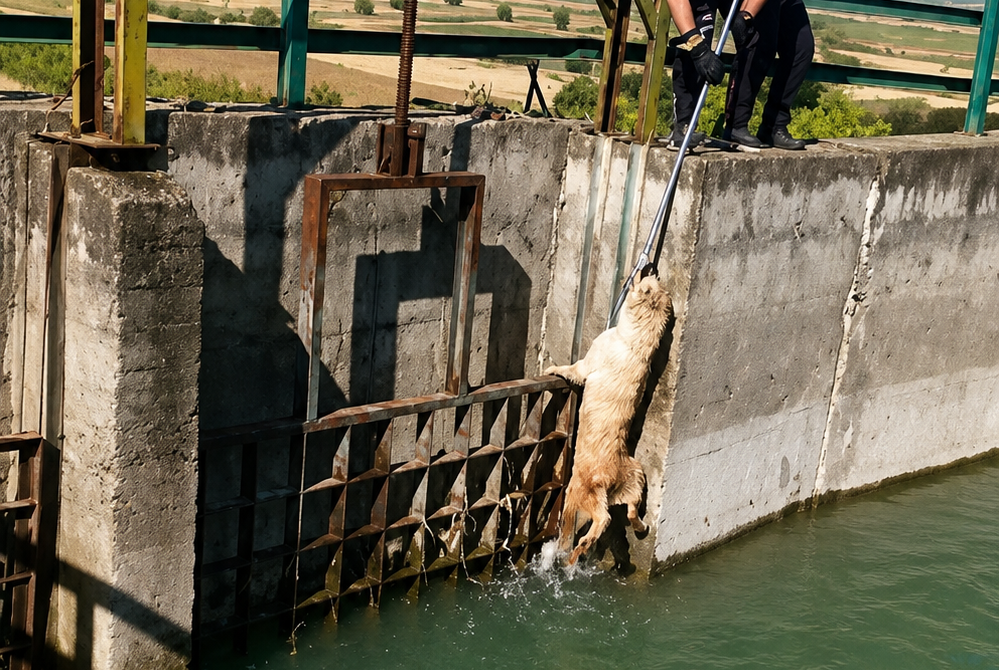 Su kanalına düşen köpeği kurtardılar