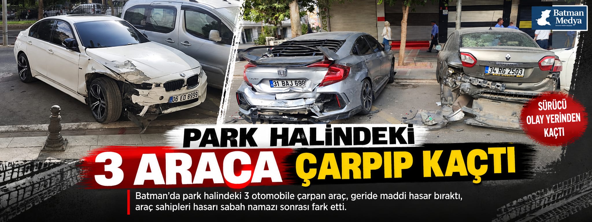 Park halindeki 3 araca çarpıp kaçtı