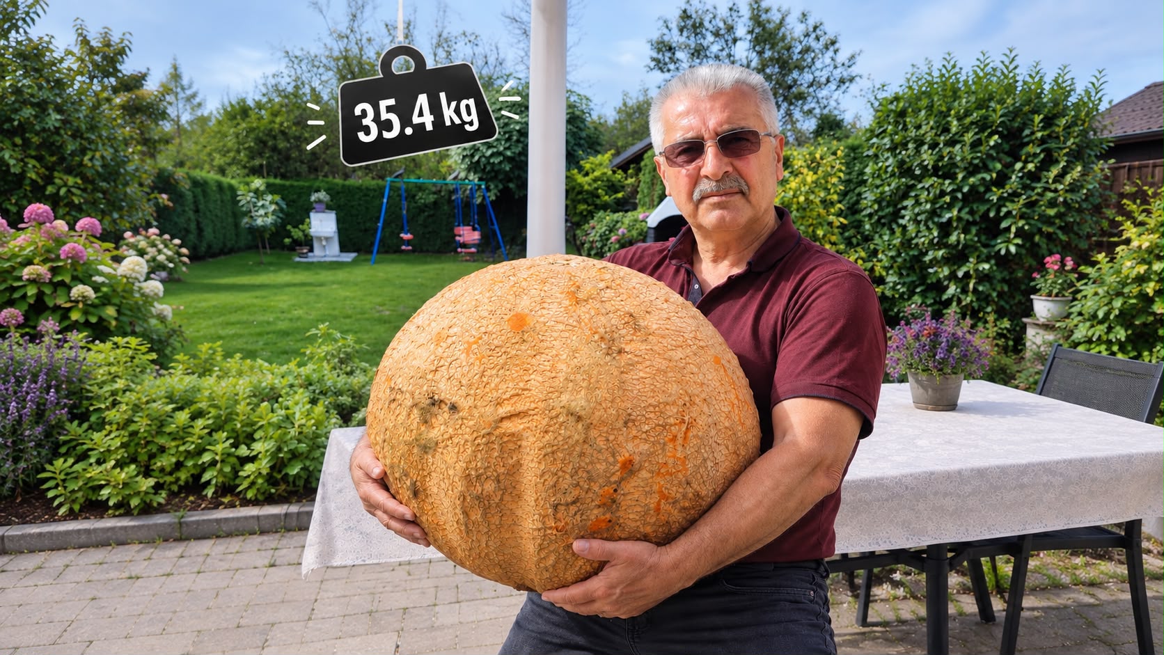 Bahçesinde 35,4 kiloluk kabak yetiştirdi