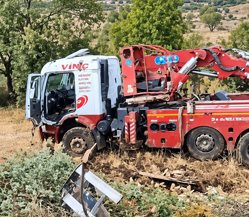 Vinç şarampole yuvarlandı